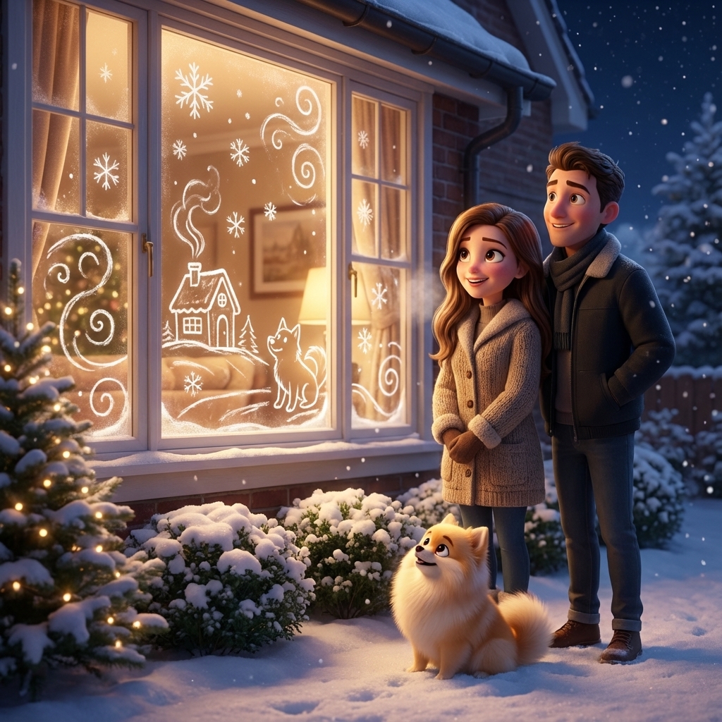 Winterzauber auf dem Fensterglas